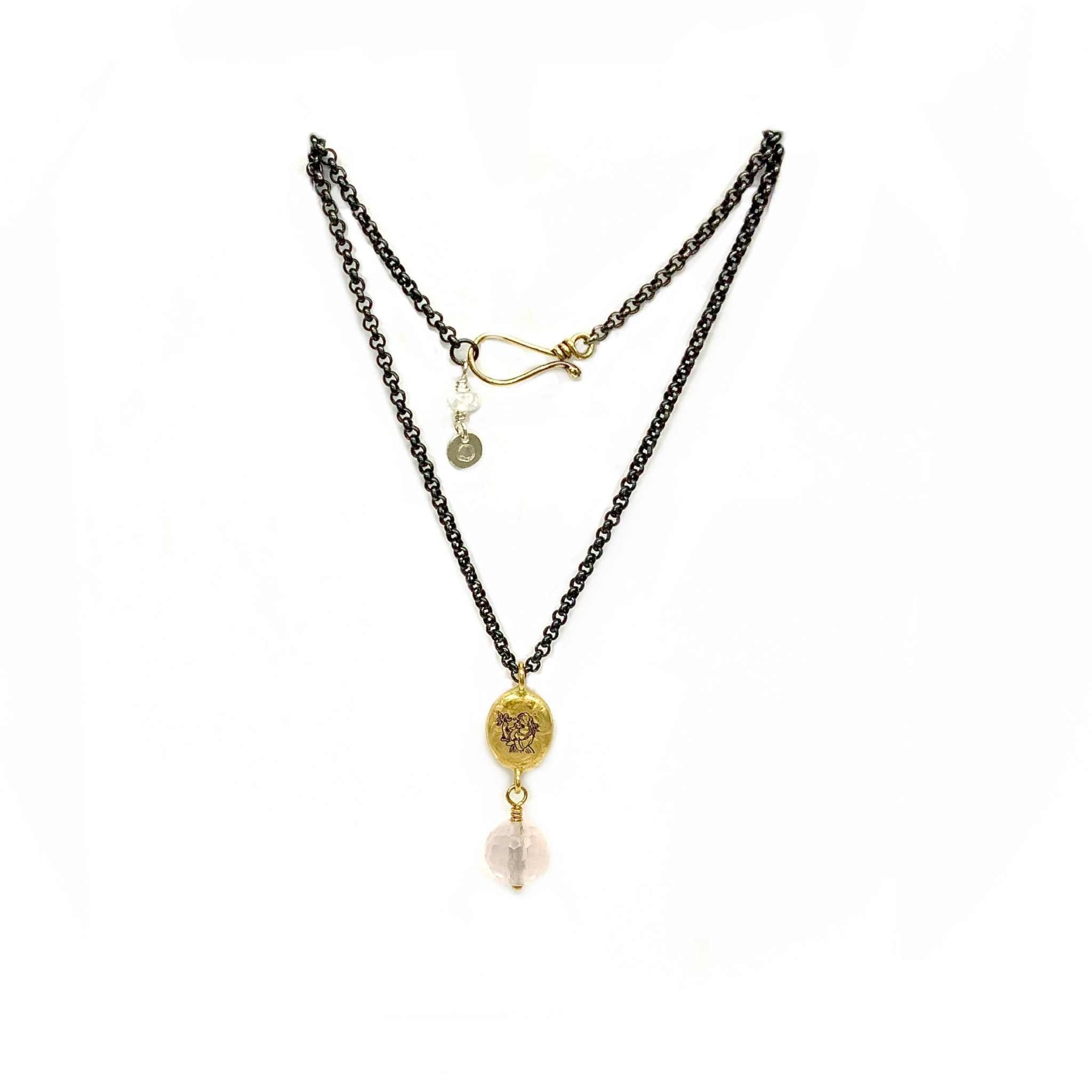 Lesunja Zodiac Virgo Silver Necklace Yellow Gold Nugget Rose Quartz Moonstone