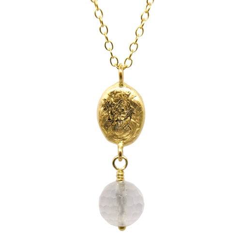 Lesunja Zodiac Virgo Silver Necklace Yellow Gold Nugget Rose Quartz Moonstone