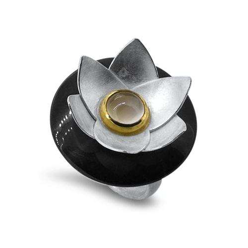silver and gold lotus ring