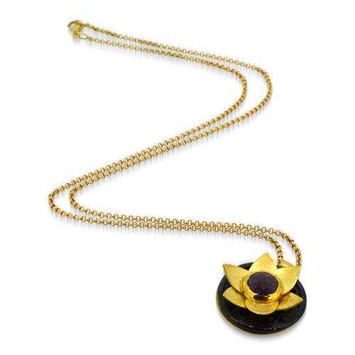 Lesunja Lotus Nofretete Yellow Gold Necklace, handmade fine jewellery from Switzerland