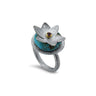 Lesunja Lotus Turquoise Flower Miracle Ring, handmade fine jewellery from Switzerland