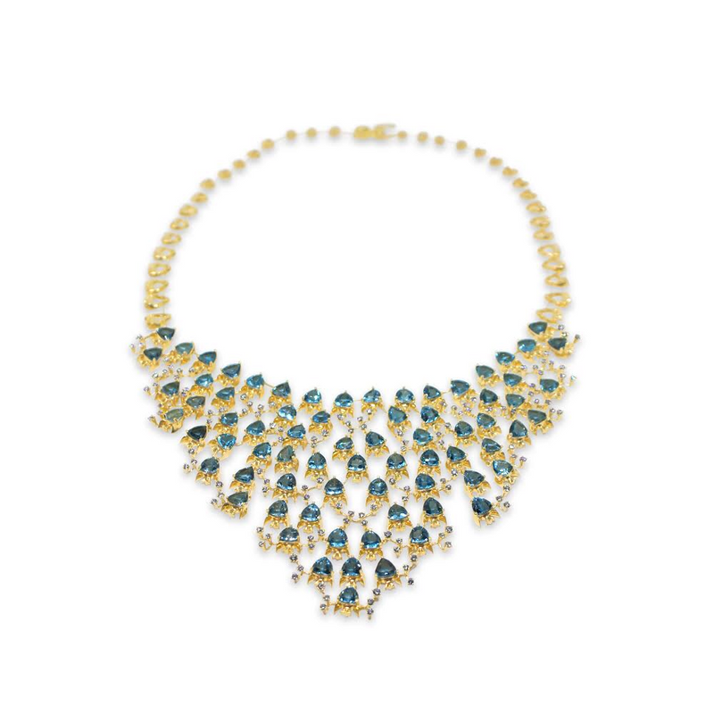 Lesunja Ocean Fish Topaz Yellow Gold Necklace, handmade fine jewellery from Switzerland