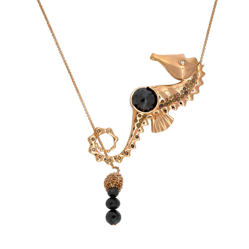 Lesunja Ocean Seahorses Black Diamond Rose Gold Necklace