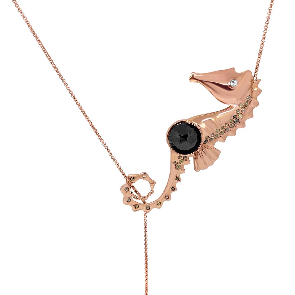 Lesunja Ocean Seahorses Black Diamond Rose Gold Necklace