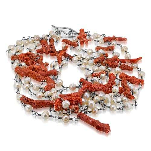 ocean coral pearl silver necklace