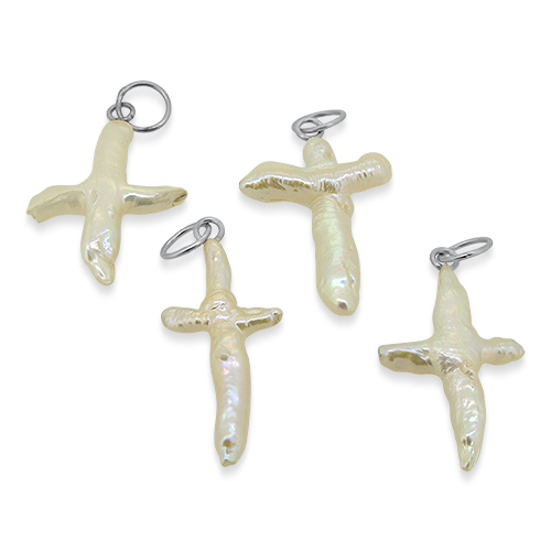 pearl cross silver pendant