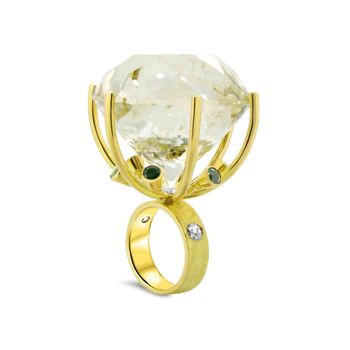 Lesunja Rock Crystal Miracle Of The Seas Yellow Gold Ring, handmade fine jewellery from Switzerland