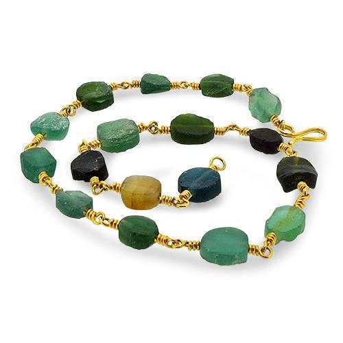 Lesunja Roman Glass Yellow Gold Necklace, handmade fine jewellery from Switzerland