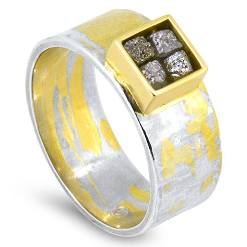 Lesunja Square Rough Diamonds Yellow Gold Ring