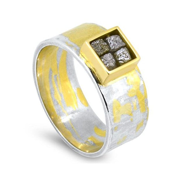 Lesunja Square Rough Diamonds Yellow Gold Ring