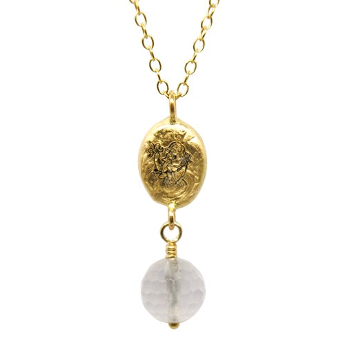 Lesunja Zodiac Virgo Silver Necklace Yellow Gold Nugget Rose Quartz Moonstone