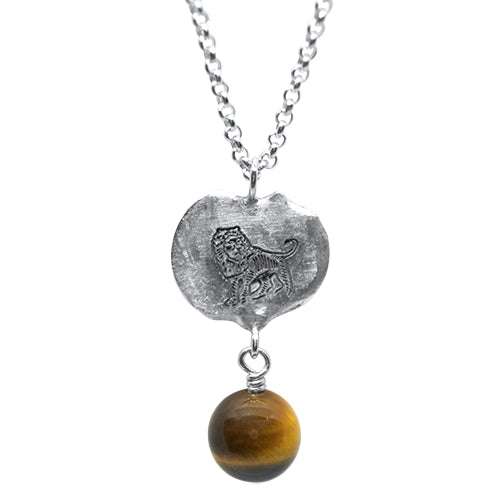 Lesunja Zodiac Leo Silver Necklace Tiger's Eye, handmade fine jewellery from Switzerland