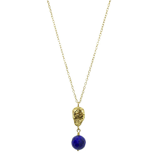 Lesunja Zodiac Sagittarius Silver Necklace Yellow Gold Nugget Lapis Lazuli Moonstone