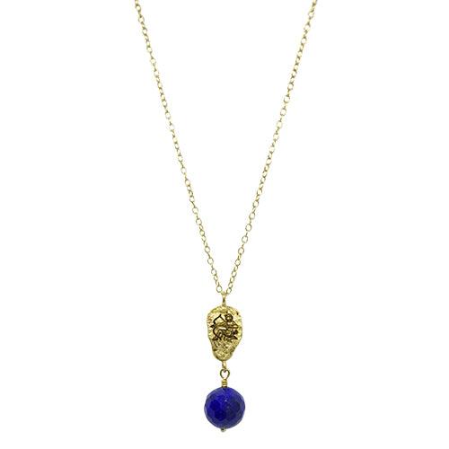 Lesunja Zodiac Sagittarius Silver Necklace Yellow Gold Nugget Lapis Lazuli Moonstone, detail view, Lesunja atelier Zurich