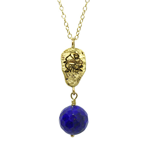 Lesunja Zodiac Sagittarius Silver Necklace Yellow Gold Nugget Lapis Lazuli Moonstone