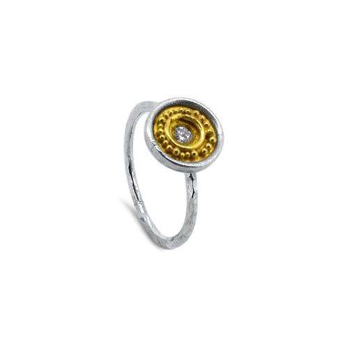 Lesunja Summer Dream Ring Silver 925 & Yellow Gold 916 22K Diamond 0.09ct, handmade fine jewellery from Switzerland
