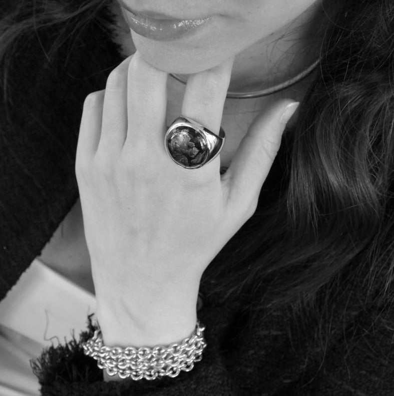 Lesunja Blue Brown Opal Gold Ring
